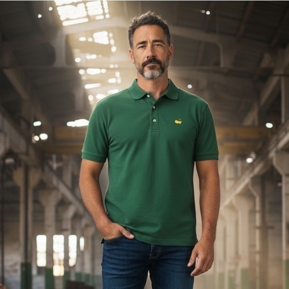 Masters‎ Collection Mens Green Golf Polo Shirt Masters Logo Short Sleeve Size L